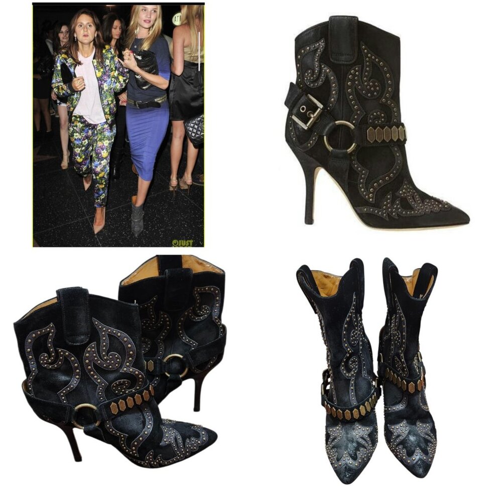 Nine West Black Heeled Boots with Silver Accents